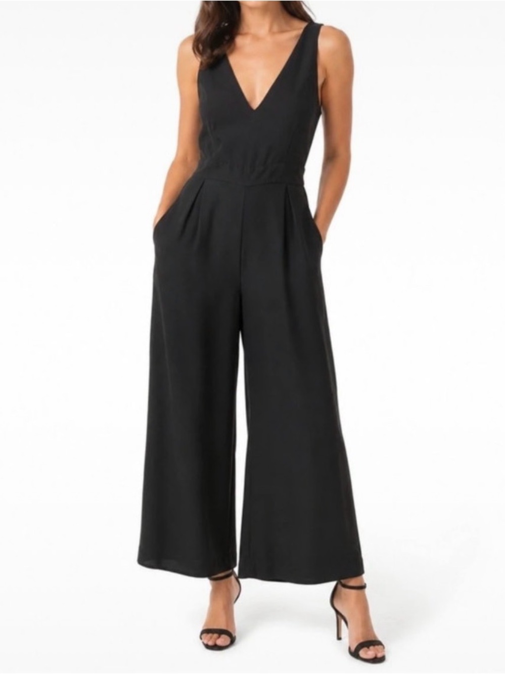 Frank & Oak Sleek Black V-Neck Wide-Leg Jumpsuit